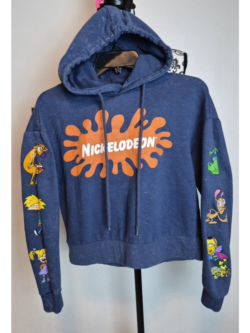 Nickelodeon Hoodie Kids Size S 90s Cartoon Characters Splat Logo Pullover